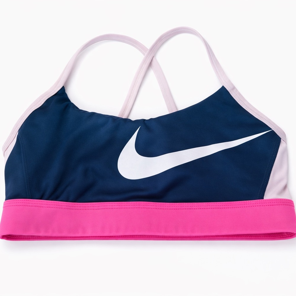 Nike Dri-Fit Racerback Sports Bra Pink Navy Pink | Medium